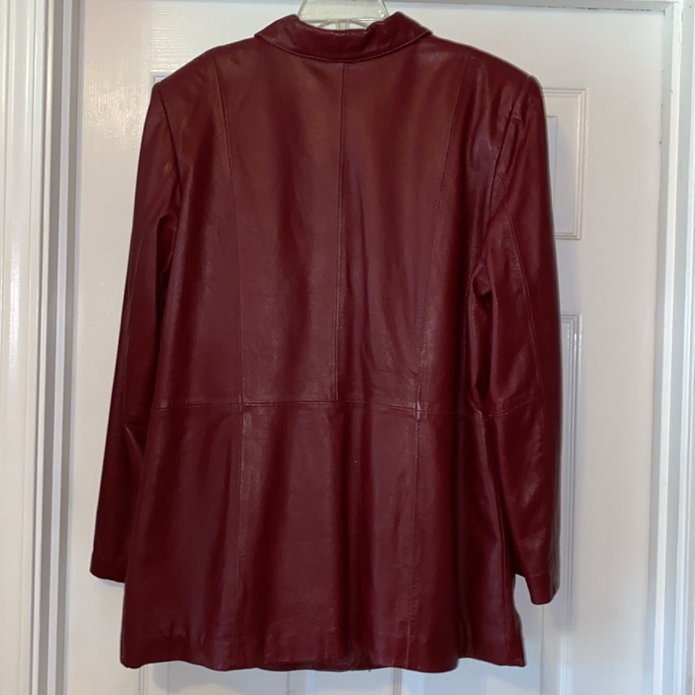 Style & Co., wine colored leather, single breasted, blazer, women’s size 1X - Picture 3 of 6